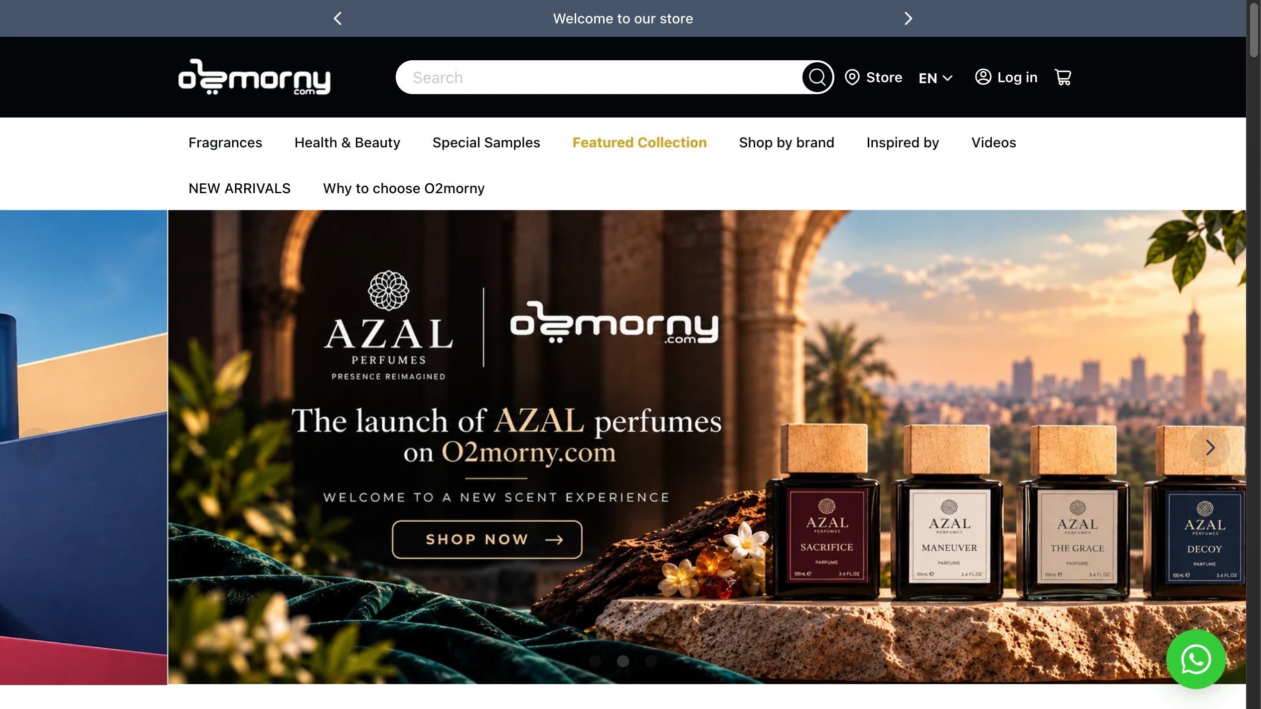 O2morny fragrance storefront and navigation