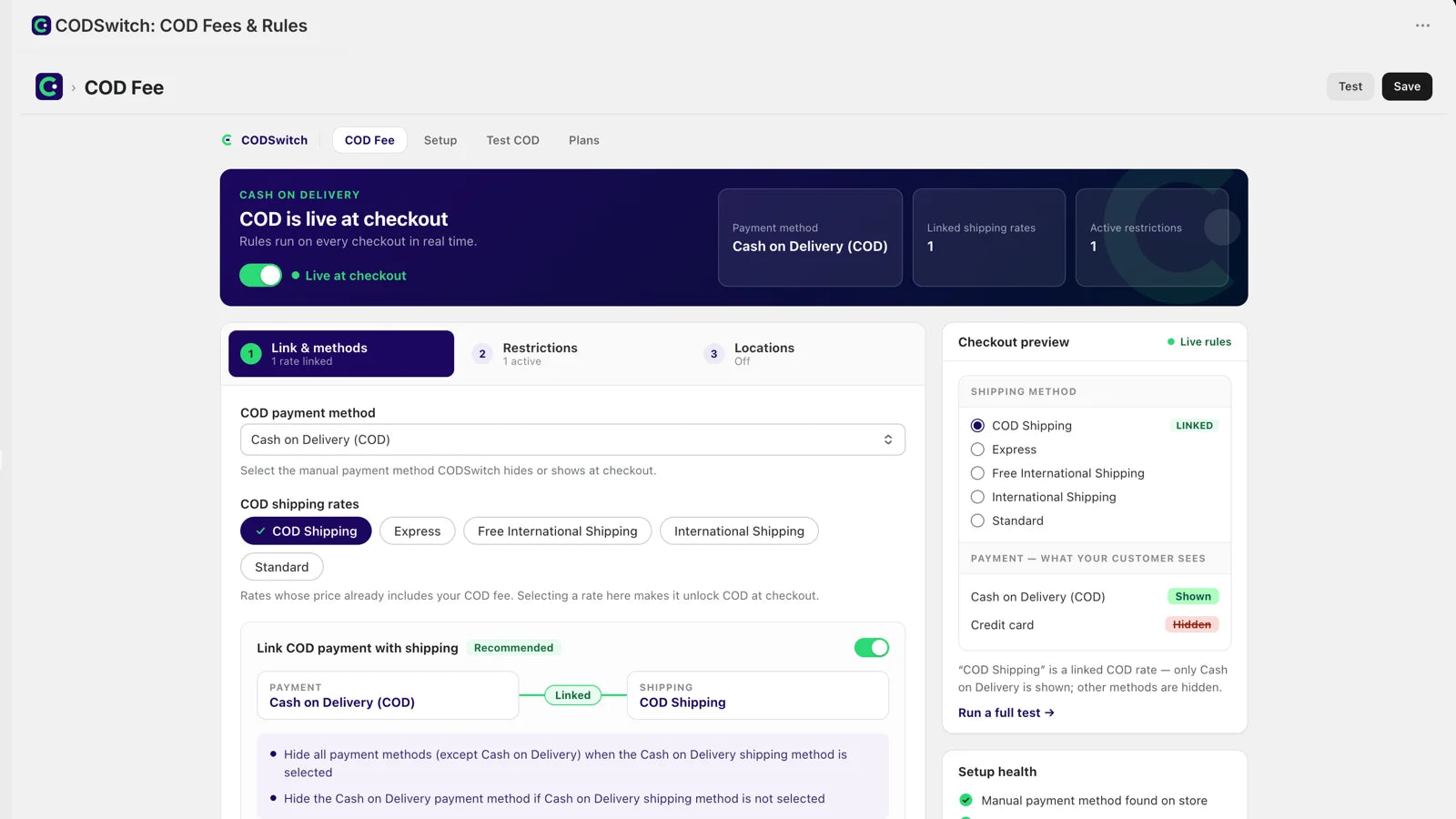 Linking COD to eligible shipping rates